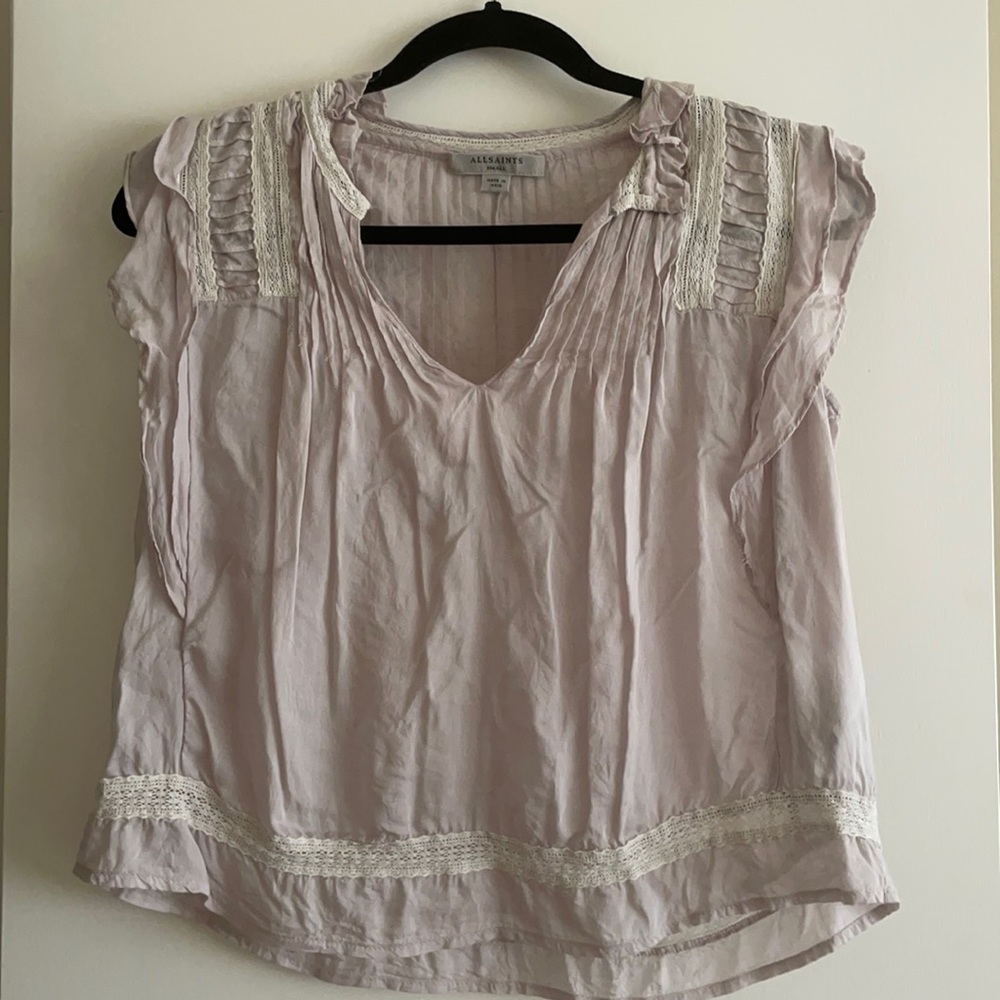 All Saints Light Purple Lace Ruffle Top